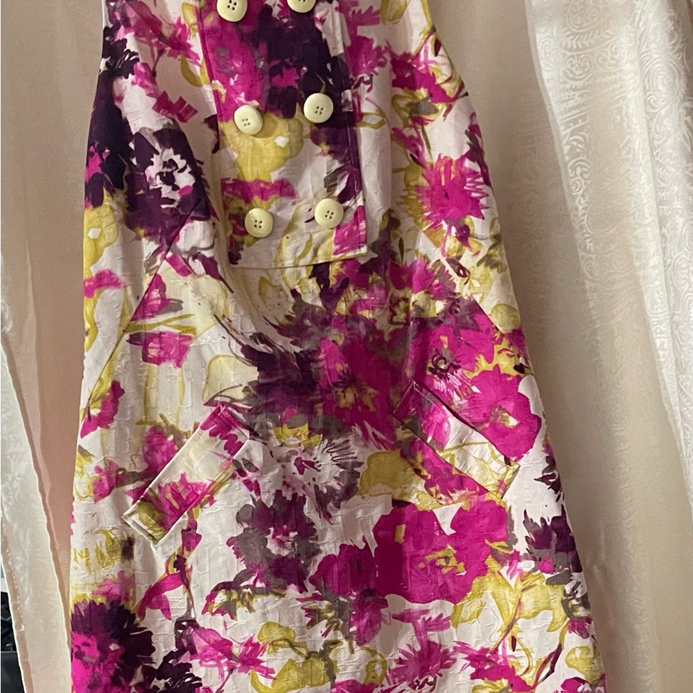 Willi Smith Dress Sleeveless Sheath Womens 10 Floral Art Multicolor Cotton Lined